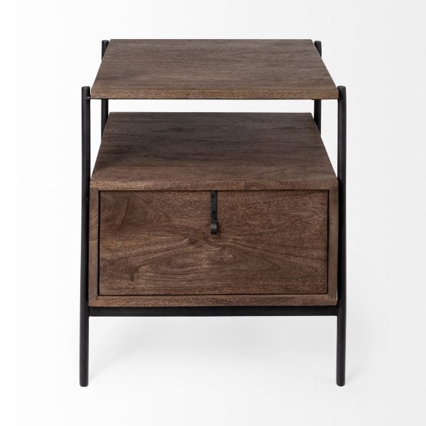 Glenn I 20L x 21W x 24H Dark Brown Wood w Black Iron Frame Square EndSide Table 5