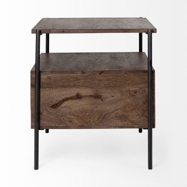 Glenn I 20L x 21W x 24H Dark Brown Wood w Black Iron Frame Square EndSide Table 6