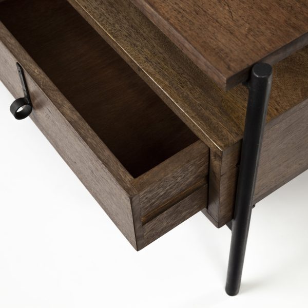 Glenn II 54x30 Dark Brown Wood w Black Iron Frame Rectangle 3 Drawers Coffee Table 12