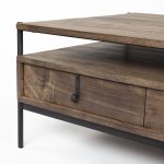 Glenn II 54x30 Dark Brown Wood w/ Black Iron Frame, Rectangle 3 Drawers Coffee Table
