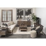 Glenn II 54x30 Dark Brown Wood w/ Black Iron Frame, Rectangle 3 Drawers Coffee Table