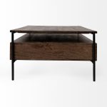 Glenn II 54x30 Dark Brown Wood w/ Black Iron Frame, Rectangle 3 Drawers Coffee Table