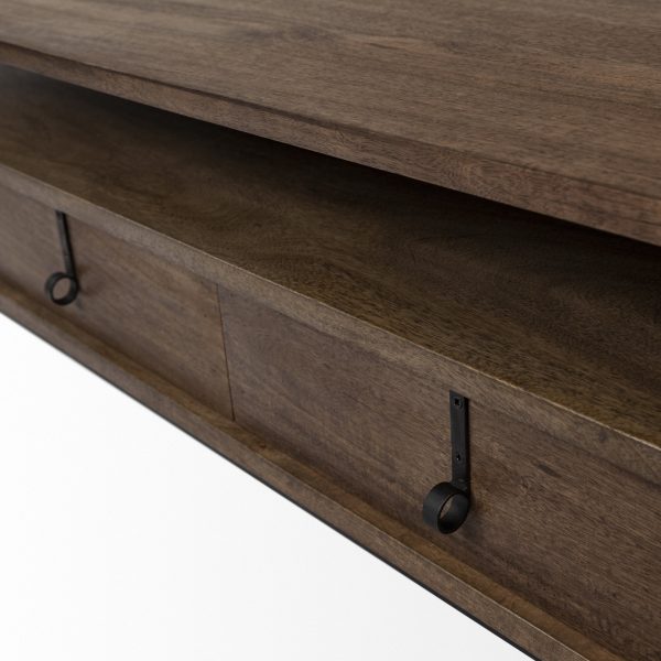 Glenn II 54x30 Dark Brown Wood w Black Iron Frame Rectangle 3 Drawers Coffee Table 9