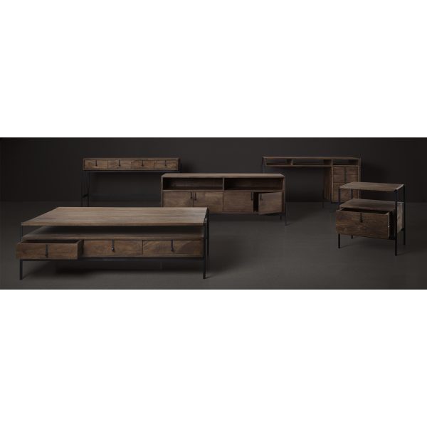 Glenn III 56L x 14W Dark Brown Wood w Black Iron Frame 4 Drawer Console Table 2
