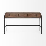Glenn III 56L x 14W Dark Brown Wood w/ Black Iron Frame, 4 Drawer Console Table