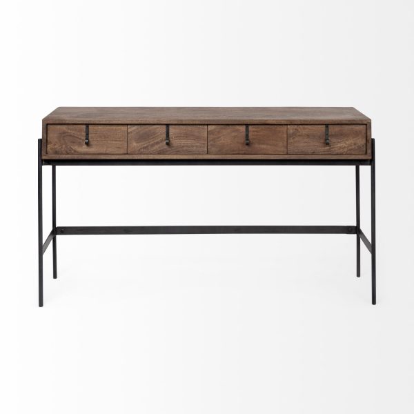 Glenn III 56L x 14W Dark Brown Wood w Black Iron Frame 4 Drawer Console Table 4