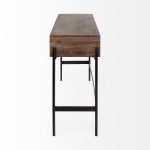 Glenn III 56L x 14W Dark Brown Wood w/ Black Iron Frame, 4 Drawer Console Table