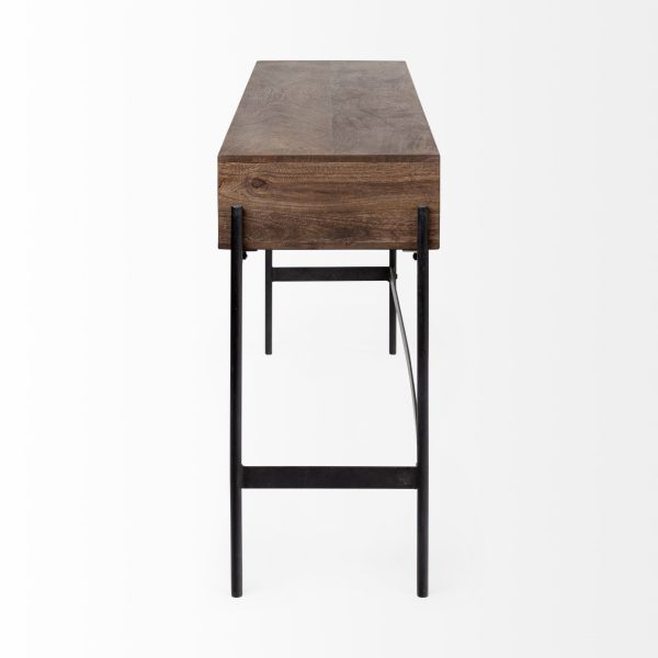 Glenn III 56L x 14W Dark Brown Wood w Black Iron Frame 4 Drawer Console Table 5