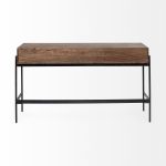 Glenn III 56L x 14W Dark Brown Wood w/ Black Iron Frame, 4 Drawer Console Table