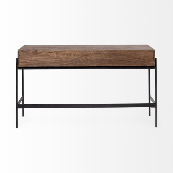 Glenn III 56L x 14W Dark Brown Wood w Black Iron Frame 4 Drawer Console Table 6