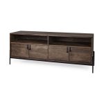 Glenn IV Dark Brown Wood w/ Black Iron Frame Media Console w/ Storage, TV Stand for TV up to 71"