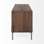 Glenn IV Dark Brown Wood w/ Black Iron Frame Media Console w/ Storage, TV Stand for TV up to 71"