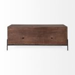 Glenn IV Dark Brown Wood w/ Black Iron Frame Media Console w/ Storage, TV Stand for TV up to 71"