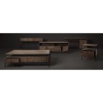 Glenn VII 56L x 22W Dark Brown Wood w/ Black Iron Frame, 3 Drawer Office Desk
