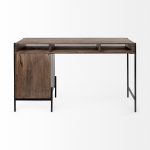 Glenn VII 56L x 22W Dark Brown Wood w/ Black Iron Frame, 3 Drawer Office Desk