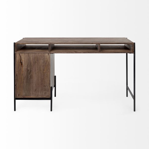 Glenn VII 56L x 22W Dark Brown Wood w Black Iron Frame 3 Drawer Office Desk 6