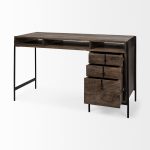 Glenn VII 56L x 22W Dark Brown Wood w/ Black Iron Frame, 3 Drawer Office Desk