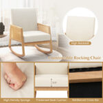 Beige Rocking Chair with Rattan Armrests and Cushioned Seat