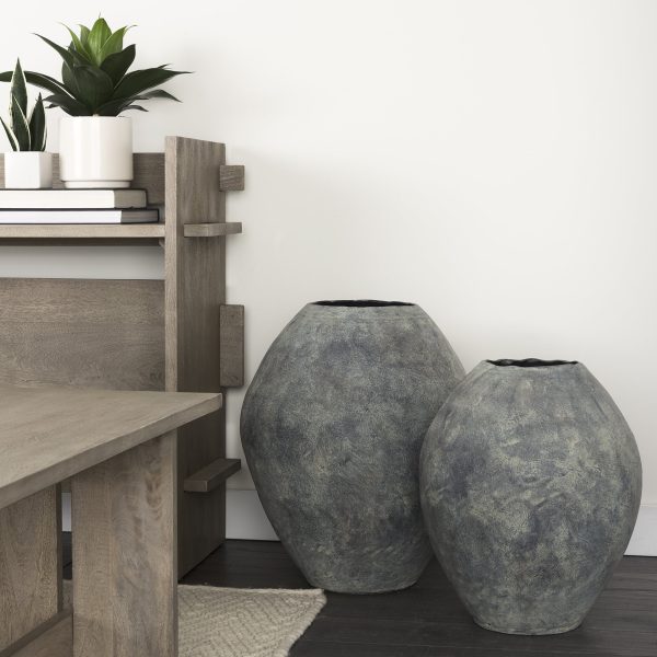 Gobi 20L x 23H Small Gray Ceramic Oval Vase 2