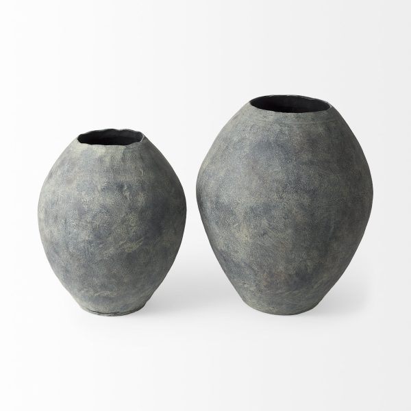 Gobi 20L x 23H Small Gray Ceramic Oval Vase 3