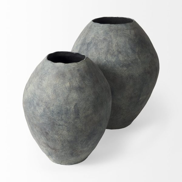 Gobi 20L x 23H Small Gray Ceramic Oval Vase 4