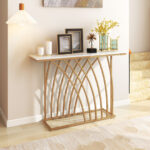 48 Inch Gold Console Table with Faux Marble Top
