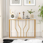 Modern White Console Table with Faux Marble Top and Gold Frame 8 Modern White Console Table with Faux Marble Top and Gold Frame