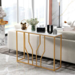 Modern White Console Table with Faux Marble Top and Gold Frame 9 Modern White Console Table with Faux Marble Top and Gold Frame