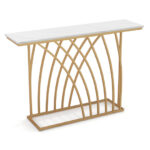 48 Inch Gold Console Table with Faux Marble Top