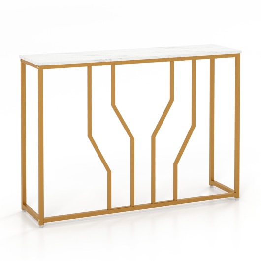 Modern White Console Table with Faux Marble Top and Gold Frame 3 Modern White Console Table with Faux Marble Top and Gold Frame - Image 3