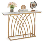 48 Inch Gold Console Table with Faux Marble Top