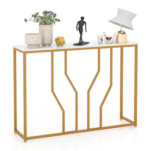 Modern White Console Table with Faux Marble Top and Gold Frame 4 Modern White Console Table with Faux Marble Top and Gold Frame - Image 4