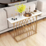 48 Inch Gold Console Table with Faux Marble Top