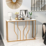 Modern White Console Table with Faux Marble Top and Gold Frame 13 Modern White Console Table with Faux Marble Top and Gold Frame