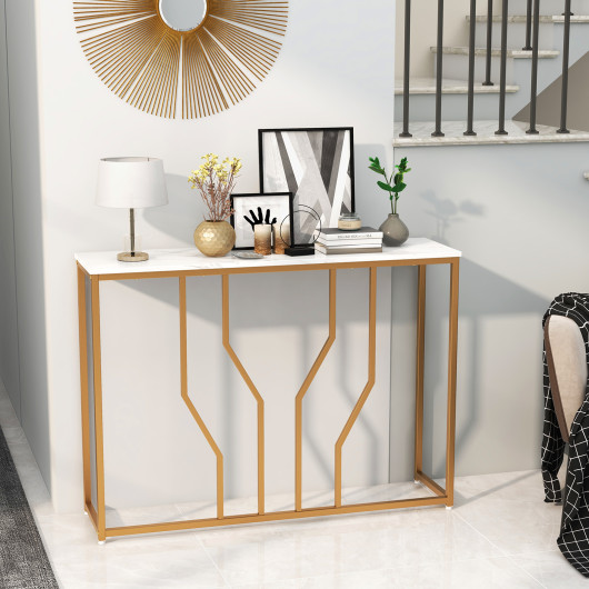 Modern White Console Table with Faux Marble Top and Gold Frame 6 Modern White Console Table with Faux Marble Top and Gold Frame - Image 6