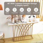 48 Inch Gold Console Table with Faux Marble Top