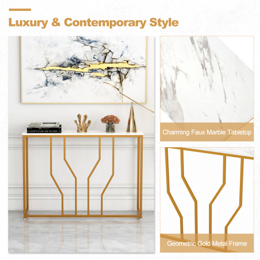 Modern White Console Table with Faux Marble Top and Gold Frame 7 Modern White Console Table with Faux Marble Top and Gold Frame - Image 7