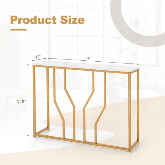 Modern White Console Table with Faux Marble Top and Gold Frame 5 Modern White Console Table with Faux Marble Top and Gold Frame - Image 5