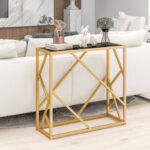 Modern Black and Gold Glass Console Table with Metal Frame