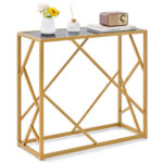 Modern Black and Gold Glass Console Table with Metal Frame
