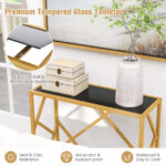 Modern Black and Gold Glass Console Table with Metal Frame