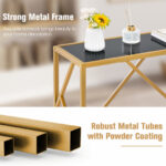 Modern Black and Gold Glass Console Table with Metal Frame