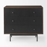 Grace 35.5L x 18.0W x 31.0H Medium Brown Wood W/Black Metal Frame 3 Drawer Accent Cabinet