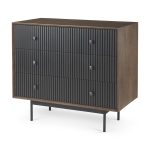 Grace 35.5L x 18.0W x 31.0H Medium Brown Wood W/Black Metal Frame 3 Drawer Accent Cabinet