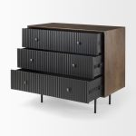 Grace 35.5L x 18.0W x 31.0H Medium Brown Wood W/Black Metal Frame 3 Drawer Accent Cabinet