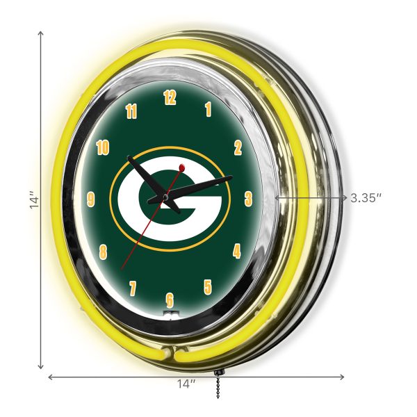 Green Bay Packers 14 Inch Neon NFL Chrome Clock 1