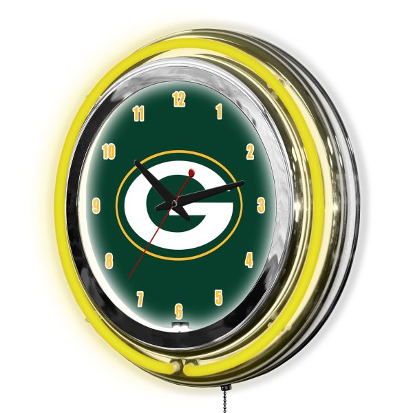 Green Bay Packers 14 Inch Neon NFL Chrome Clock 2