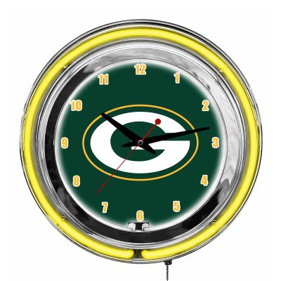 Green Bay Packers 14 Inch Neon NFL Chrome Clock