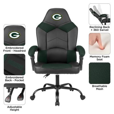 Green Bay Packers Oversized Gaming Office Chair with Storage Pouch