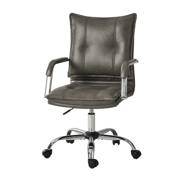 Grey Vegan Leather Tufted Wingback Ergonomic Adjustable Task Chair 1